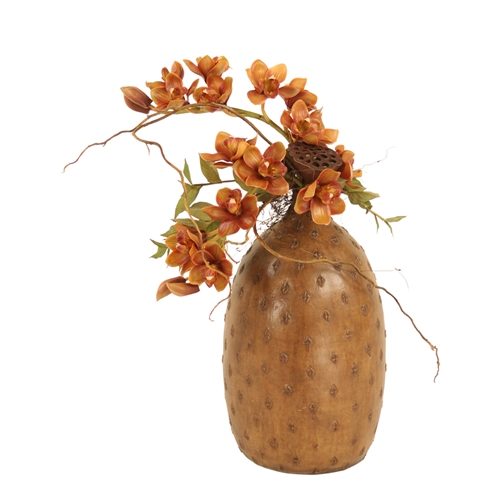 Distinctive Designs International Silk Brown Cymbidium Orchids With Pods In A Large Cork Vase