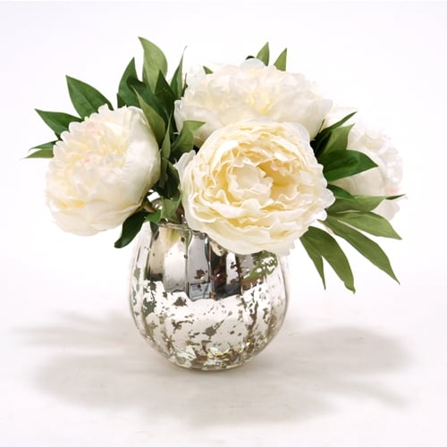 Distinctive Designs International Waterlook White Peonies In Mercury Glass