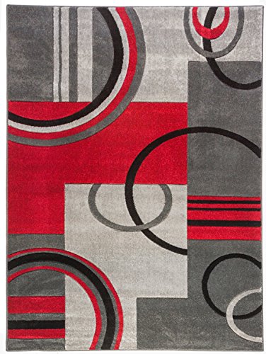 Picture of Infinity Home 600107 7 ft. 10 in. x 9 ft. 10 in. Ruby Galaxy Waves Area Rug - Grey & Red