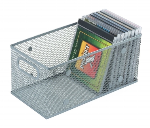 Picture of YBMHome 1118 Silver Mesh Open Bin Storage Basket Dvd Cd Book Holder