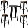 Buffalo BSSET36 AmeriHome Loft Glossy Black Pub Set With Wood Top Bar Stools, 5 Piece Buffalo BSSET36 AmeriHome Loft Glossy Black Pub Set With Wood Top Bar Stools, 5 Piece