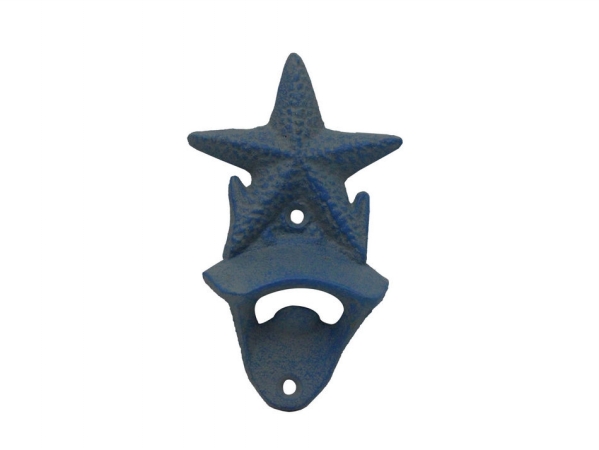 Picture of Handcrafted Model Ships G-20-028-LIGHT-BLUE 6 in. Cast Iron Wall Mounted Starfish Bottle Opener - Rustic Light Blue