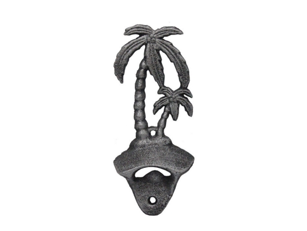 Picture of Handcrafted Model Ships G-20-027-SILVER 6 in. Cast Iron Wall Mounted Palmtree Bottle Opener - Rustic Silver