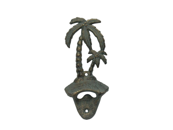 Picture of Handcrafted Model Ships G-20-027-BRONZE 6 in. Cast Iron Wall Mounted Palmtree Bottle Opener - Antique Seaworn Bronze