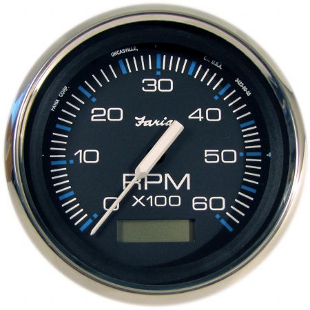 Picture of Faria Beede Instruments 33732 4 in. Faria Chesapeake Black Stainless Steel Tachometer with Hourmeter - 6-000 RPM Gas- Inboard
