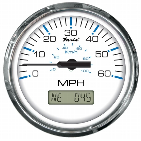 Picture of Faria Beede Instruments 33826 4 in. Chesapeake White Stainless Steel Speedometer - 60MPH - GPS