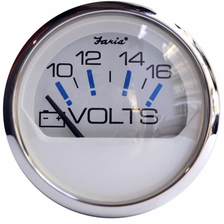 Faria Beede  Chesapeake White SS 2 in. Voltmeter 10-16 Vdc
