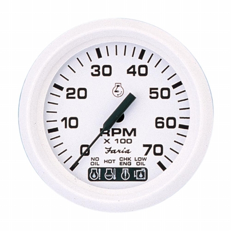 Picture of Faria Beede Instruments 33150 4 in. Dress White Tachometer with Systemcheck Indicator - 7&#44;000 RPM