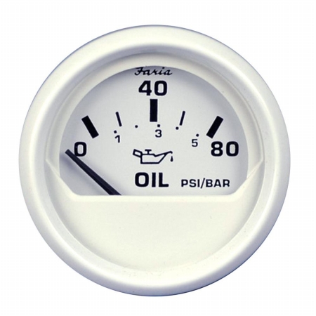 Picture of Faria Beede Instruments 13102 2 in. Dress White Oil Pressure Gauge - 80 PSI
