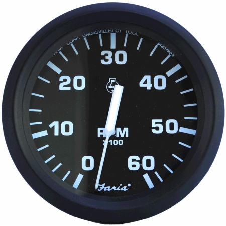 Picture of Faria Beede Instruments 32804 4 in. Euro Black Tachometer - 6,000 RPM Gas, Inboard