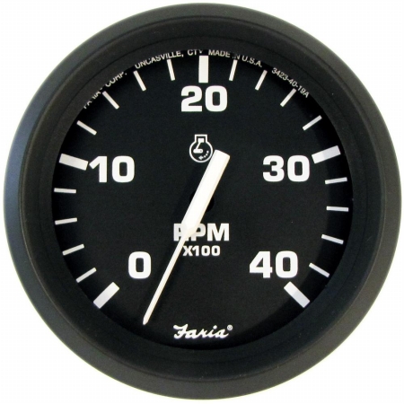 Picture of Faria Beede Instruments 32842 4 in. Euro Black Tachometer - 4&#44;000 RPM Diesel&#44; Mechanical Takeoff & Var Ratio Alt