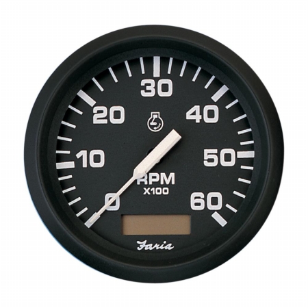 Picture of Faria Beede Instruments 32832 4 in. Euro Black Tachometer with Hourmeter - 6&#44;000 RPM Gas&#44; Inboard