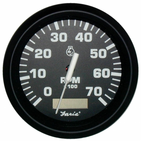 Picture of Faria Beede Instruments 32840 4 in. Euro Black Tachometer with Hourmeter - 7-000 RPM Gas- Outboard