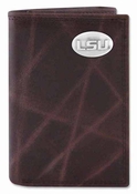 Picture of ZeppelinProducts LSU-IWT2-WRNK-BRW LSU Trifold Wrinkle Leather Wallet