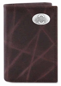 Picture of ZeppelinProducts OSU-IWT2-WRNK-BRW Ohio State Trifold Wrinkle Leather Wallet