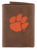 Picture of ZeppelinProducts CLE-IWE2-CRZH-LBR Clemson Trifold Embroidered Leather Wallet