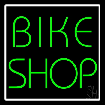Picture of The Sign Store N105-6581- Clear Green Bike Shop White Border Clear Backing Neon Sign 24 T x 24 W in.
