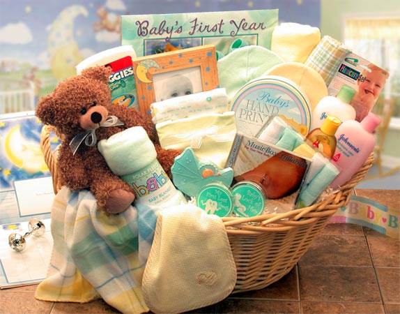 Picture of Gift Basket Drop Shipping 890111-Y/T Deluxe Welcome Home Precious Baby Basket -Yellow and Teal
