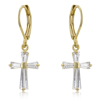 Picture of Kate Bissett E20127G-C01 Cubic Zirconia Goldtone Finish Cross Earrings