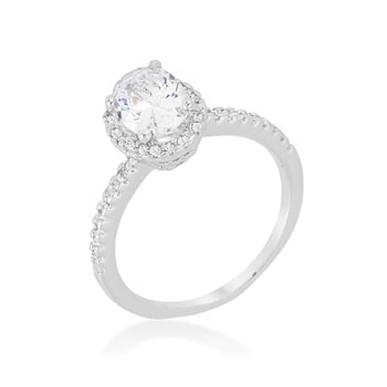 Oval-cut Floating Halo Cubic Zirconia Engagement Ring Size - 10
