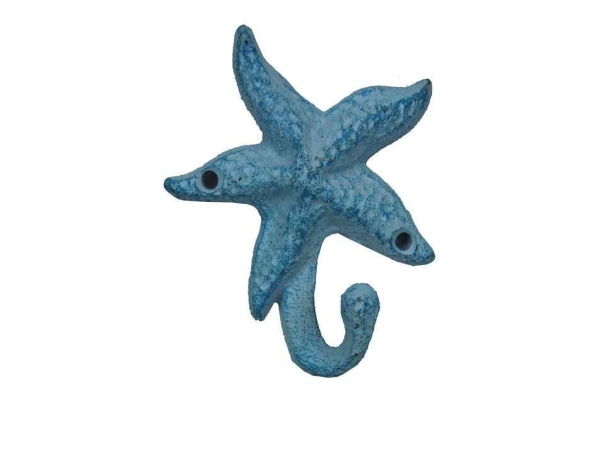 6 in. Cast Iron Starfish Hook - Light Blue Whitewashed