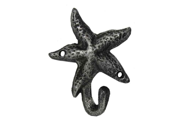 6 in. Cast Iron Starfish Hook - Antique Silver