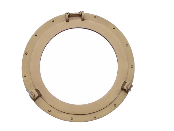 Antique Brass Decorative Ship Porthole Mirror - 20 in.