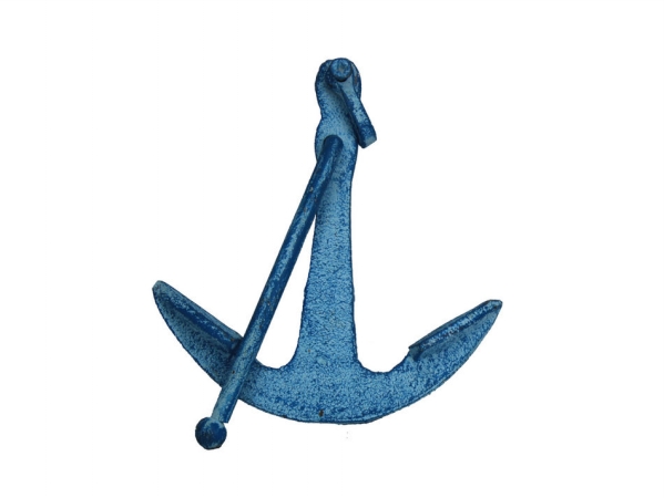 Picture of Handcrafted Model Ships K-1089-light-blue 5 in. Cast Iron Anchor Paperweight - Rustic Light Blue Whitewashed