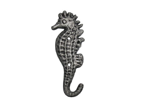 7 in. Cast Iron Seahorse Hook - Rustic Silver