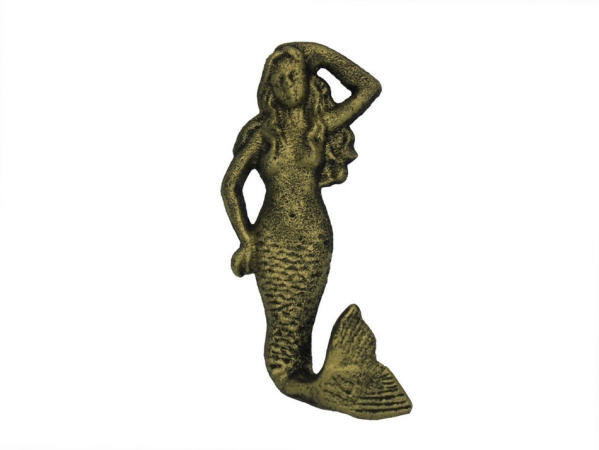 6 in. Cast Iron Mermaid Hook - Rustic Gold