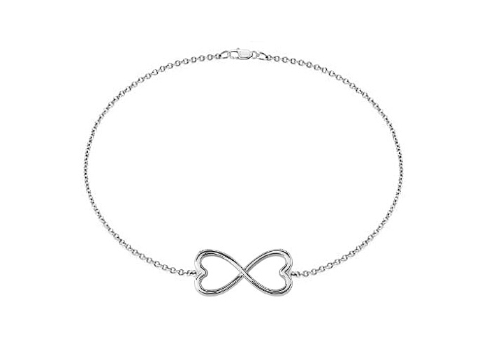 Fine Jewelry Vault UBBRH474W14 Infinity Bracelet in 14K White Gold Double Heart Design with 7 in. Cable Chain and Lobste