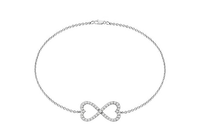 Fine Jewelry Vault UBBRH477AGCZ Rhodium Plating 925 Sterling Silver Heart Infinity Bracelet 0.50 Carat Triple Quality CZ
