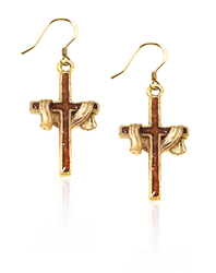 Whimsical Gifts Religious Charm Earrings (Cross with Shroud, Gold)