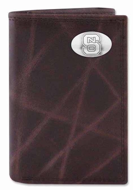 Picture of ZeppelinProducts NCS-IWT2-WRNK-BRW NC State Trifold Wrinkle Leather Wallet