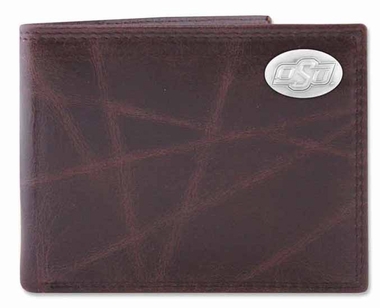 Picture of ZeppelinProducts OKS-IWT1-WRNK-BRW Oklahoma State Passcase Wrinkle Leather Wallet