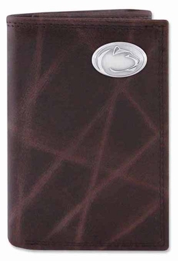 Picture of ZeppelinProducts PSU-IWT2-WRNK-BRW Penn State Trifold Wrinkle Leather Wallet