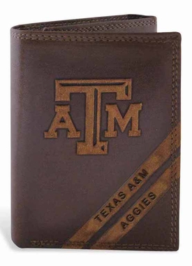 Picture of ZeppelinProducts TAM-IWD2-BRW Texas A&M Trifold Debossed Leather Wallet