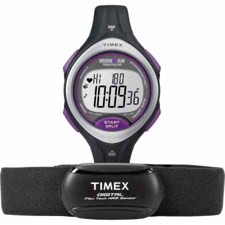 T5K723 Ironman Road Trainer Mid Size Watch With Heart Rate Monitor - Black & Purple -  Timex