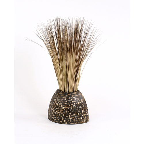 Picture of Distinctive Designs International  2647 Silk Tan Brown Bear Grass In Woven Bamboo Textured Vase