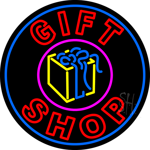 Picture of The Sign Store N105-13373- Clear Double Stroke Gift Shop With Gifts Logo Clear Backing Neon Sign 26 T x 26 W in.