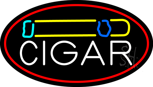 Picture of The Sign Store N105-15124- Clear Cigar And Smoke Oval With Red Border Clear Backing Neon Sign 17 T x 30 W in.