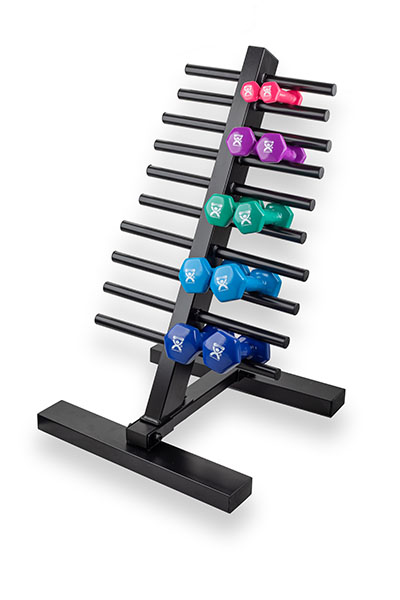 CanDo Vinyl-Coated Cast Iron Dumbbell Set W/ Floor Rack, 10 Piece Set