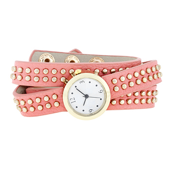 CO-CPWH1005-PINK Pink Mini Studded Wrap Watch