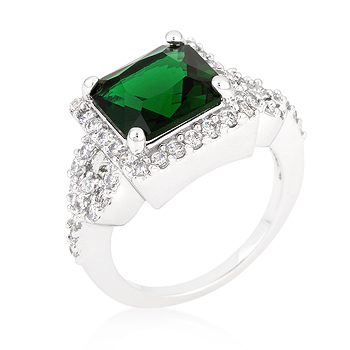 Halo Style Princess Cut Emerald Green Cocktail Ring - Size 09
