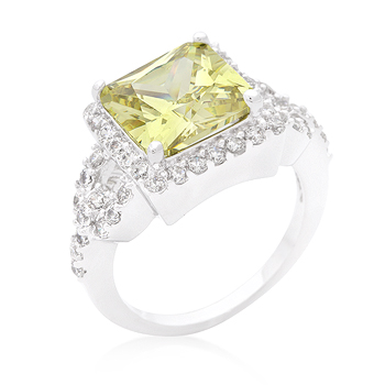 Halo Style Princess Cut Peridot Cocktail Ring - Size 10