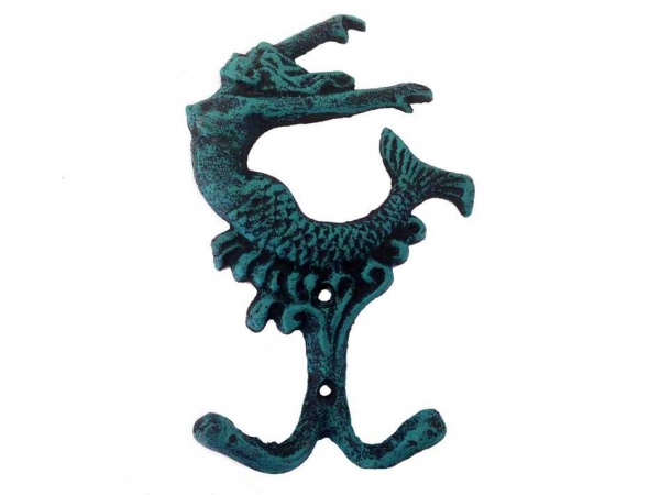 6 in. Cast Iron Mermaid Key Hook - Seaworn Blue