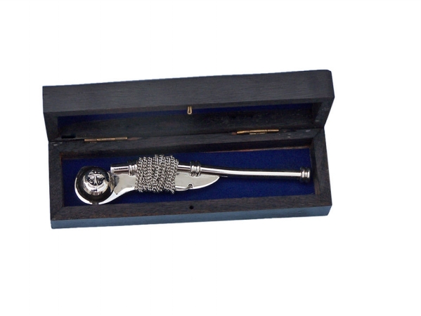 Picture of Handcrafted Model Ships K-236-CH Chrome Boatswain Bosun Whistle 5 in. With Black Rosewood Box