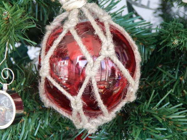 Glass And Rope Red Fishing Float Christmas Tree Ornament