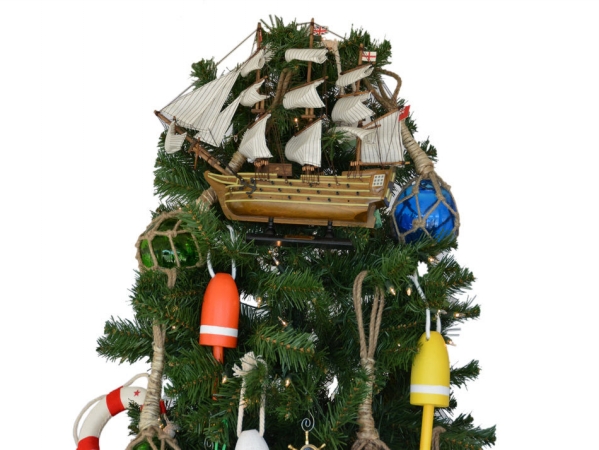 Picture of Handcrafted Model Ships A0106-XMASS Wooden Hms Victory Model Ship Christmas Tree Topper Decoration