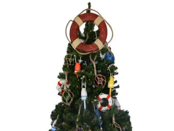 Picture of Handcrafted Model Ships Lifering-15-315-XMASS Vintage Red Lifering Christmas Tree Topper Decoration